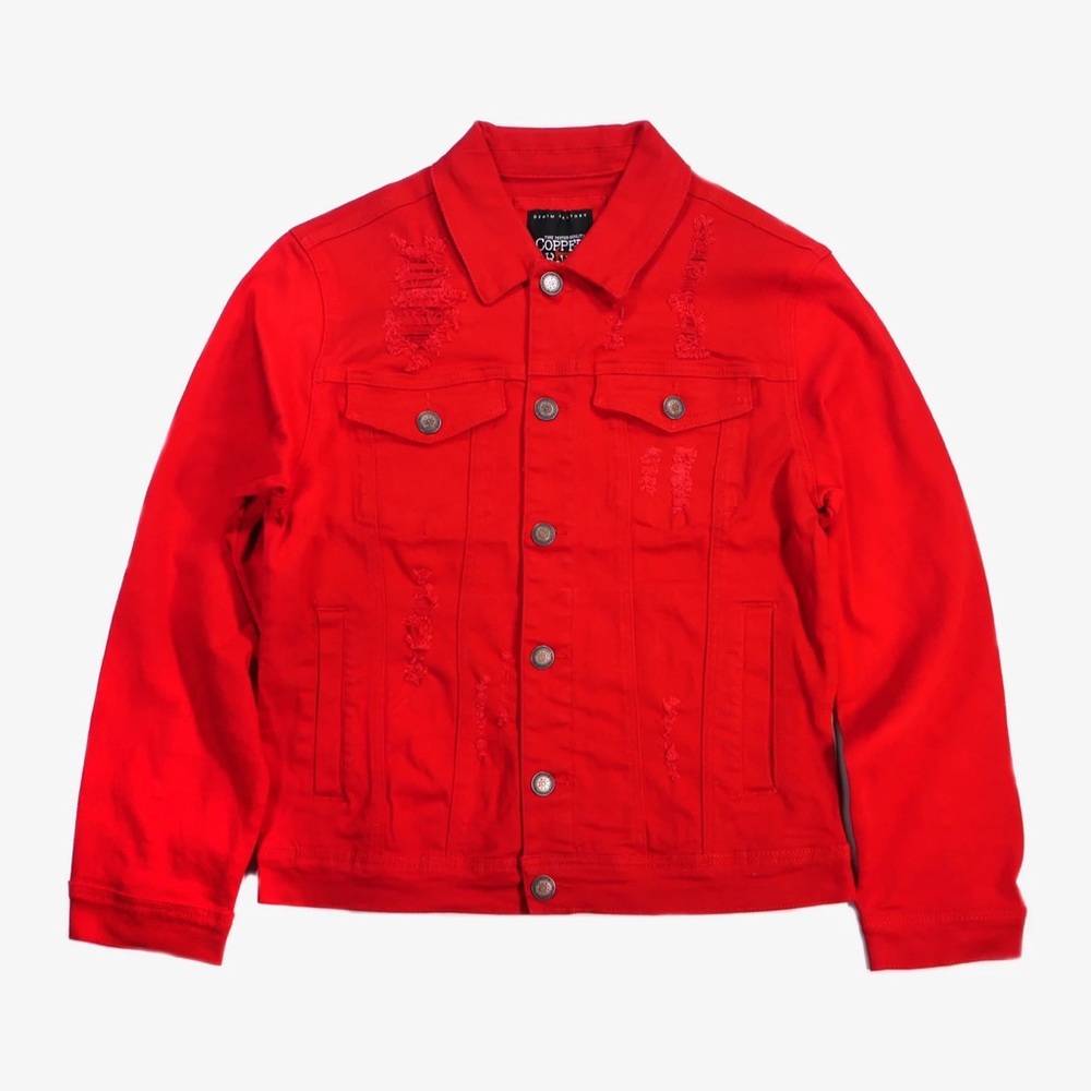 Copper Rivet Red Denim Jacket - Picture 7 of 8